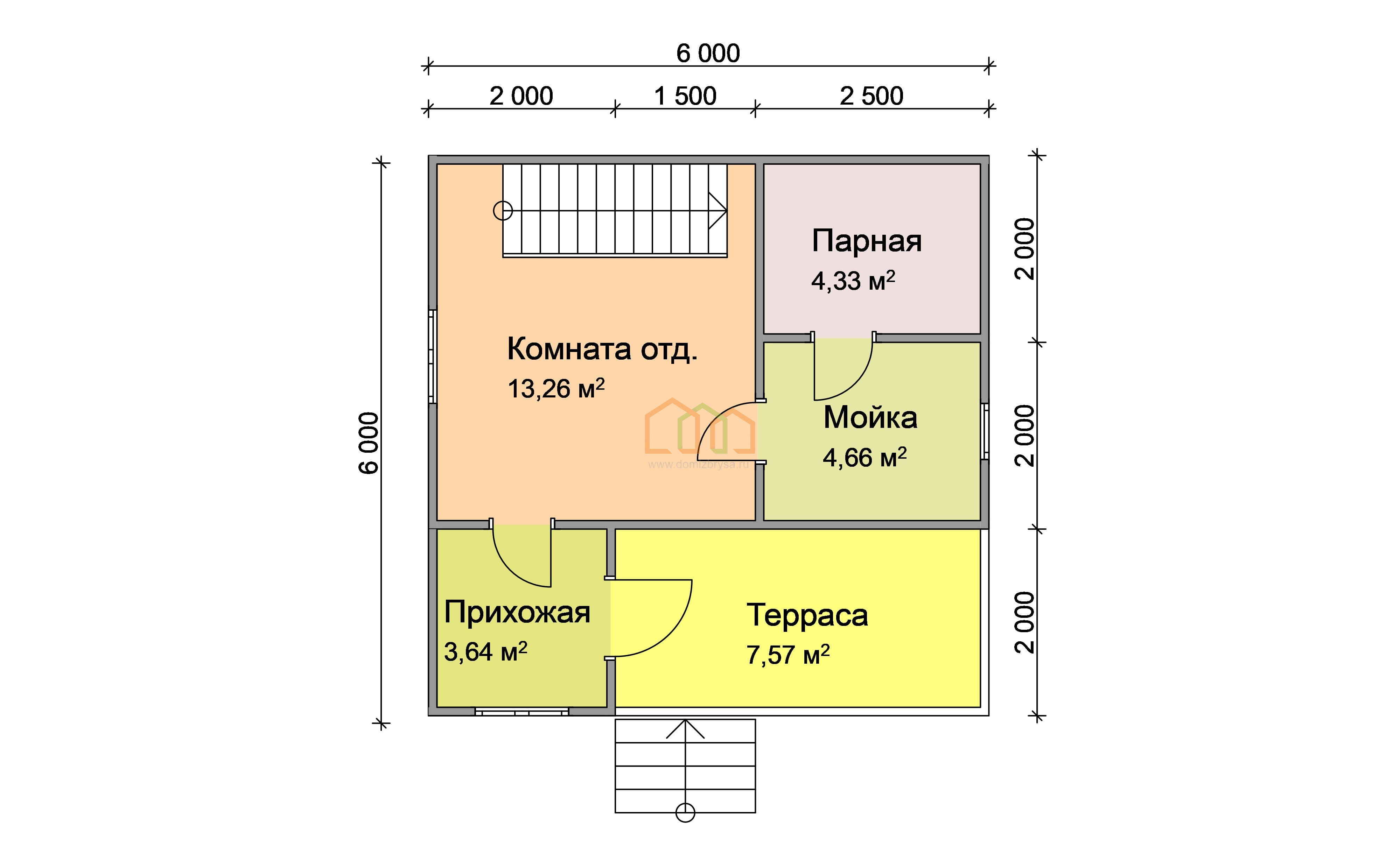 Баня из бруса с мансардой Венера - 2 6x6 Площадь: 63 м² с террасой под ключ  в Куркино